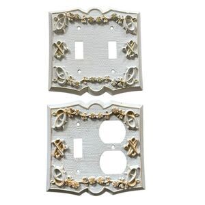 Sears Vintage White & Gold Metal Outlet & Switch Plates